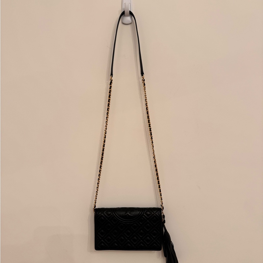 Tory Burch Fleming Wallet Black Quilted Chain Crossbody Bag - Picture 3 of 16